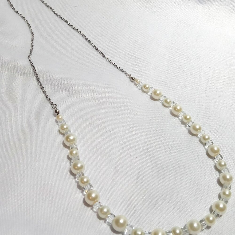 Handmade Fashion Jewelry Beautiful Glass Pearl Crystal Necklace Earring SET 24" - Picture 4 of 10